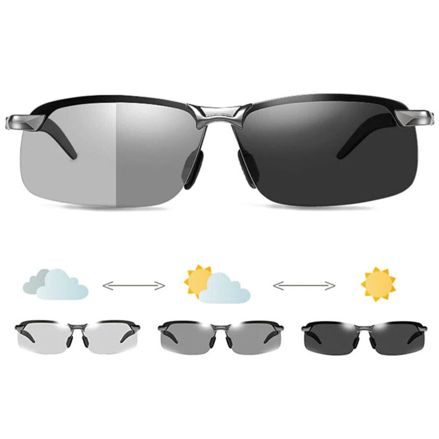 UV400 Photochromic Clip-On Polarised Sunglasses