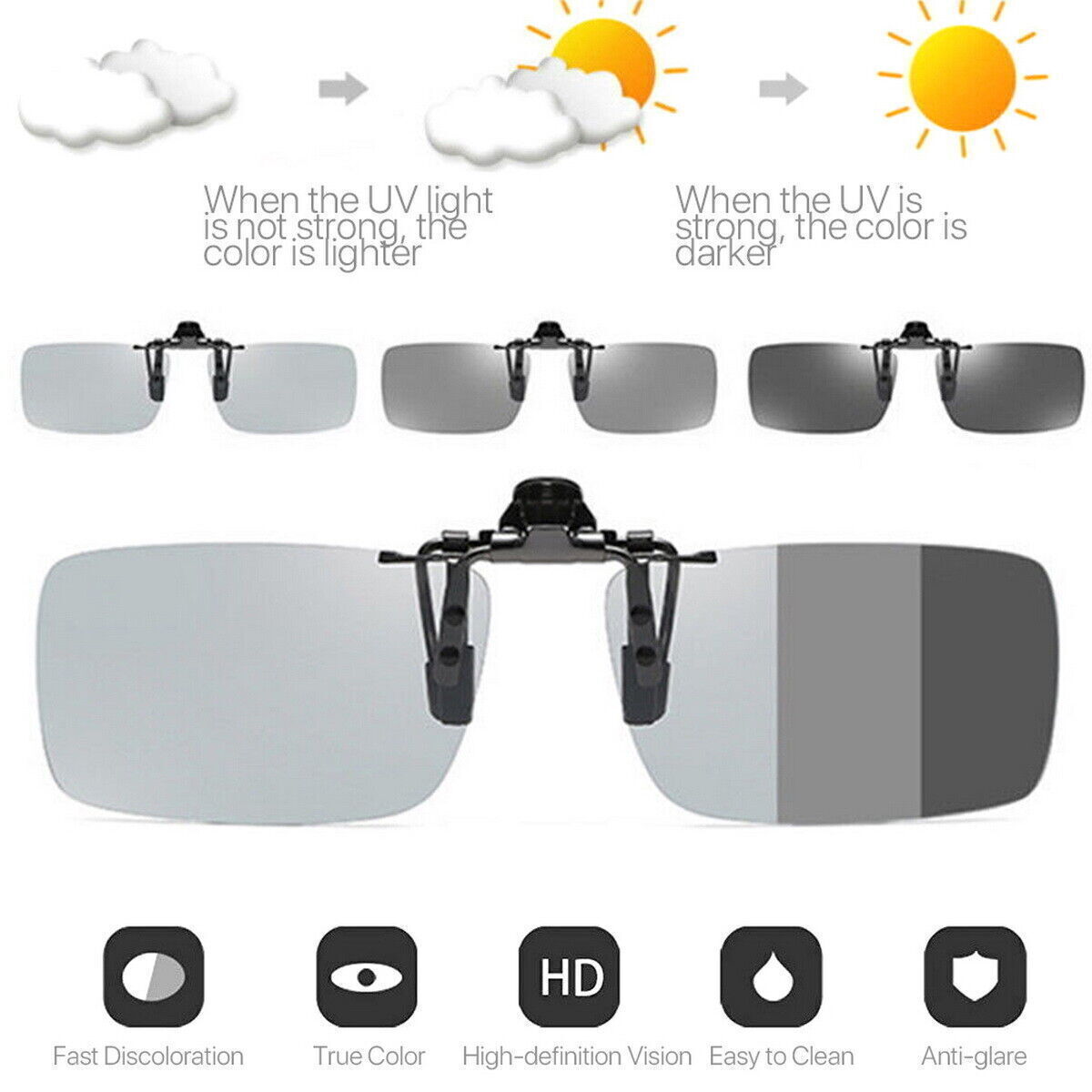 UV400 Photochromic Clip-On Polarised Sunglasses