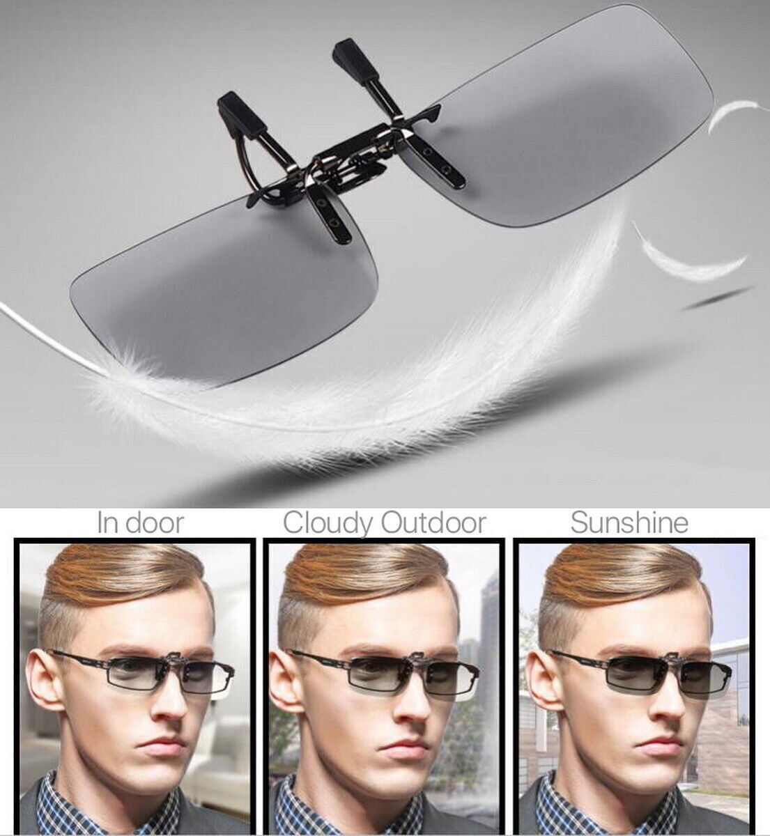 UV400 Photochromic Clip-On Polarised Sunglasses