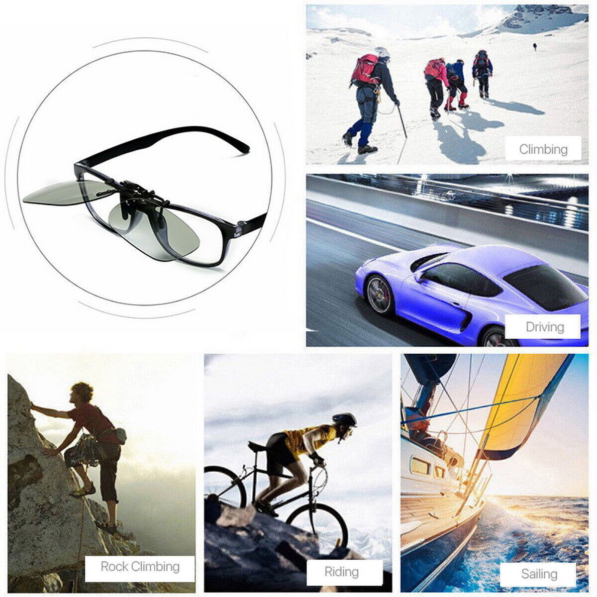 UV400 Photochromic Clip-On Polarised Sunglasses